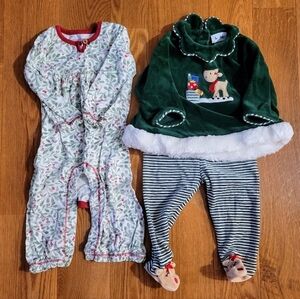 Lot of Two Baby Girl Christmas Outfits 6-9 Months, Burt's Bees & Le top, Festive
